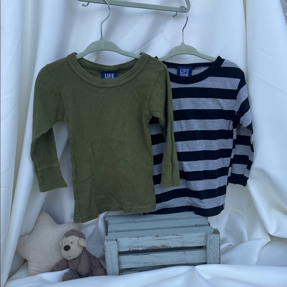 Kids Long Sleeve Tees - Olive Green and Striped